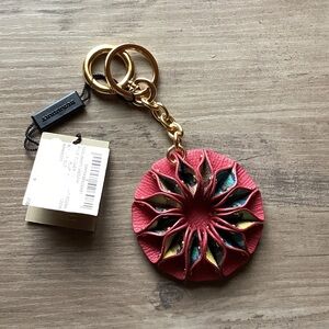 NWT Burberry Bridle leather Haymarket check Flower charm in plum pink